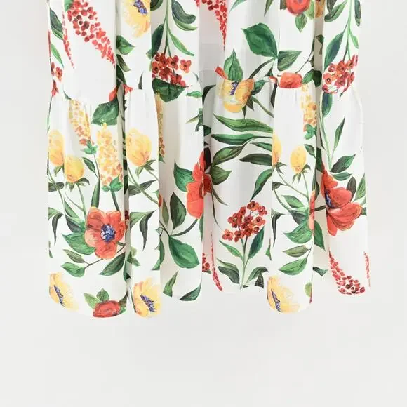 JJS HOUSE Floral Maxi Dress‎ Size XL White Tiered Ruffle Square Neck Cottagecore